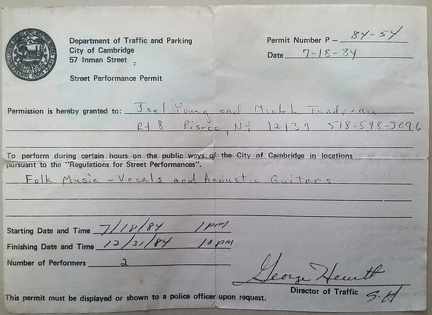 014 1984-07-18 Busking-permit